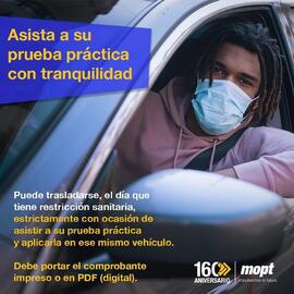 Afiche con información sobre asistencia a prueba de manejo práctica en días de restricción vehicu...