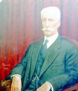 Fotografía con la imagen del óleo del Lic. Alejandro Alvarado Quirós, Rector de la Universidad de...