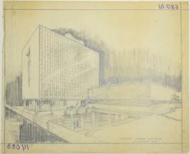 Plano proyecto edificio Asamblea Legislativa. Provincia de San José. Fachada. Arquitecto: E. Gord...