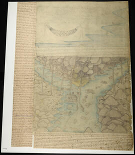 Dibujo de hamaca de piedra de origen indígena encontrada por Manuel Castro y Cornelio Monge en la...