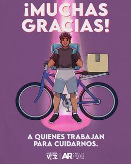 Afiche titulado Muchas Gracias en relación con la crisis ante la pandemia por COVID-19
