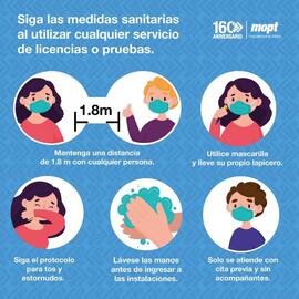 Afiche con medidas sanitarias implementadas por el Ministerio de Obras Públicas y Transportes al ...