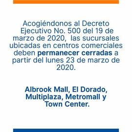 Afiche titulado cierre de algunas sucursales del Banco General debido a medidas sanitarias ante l...