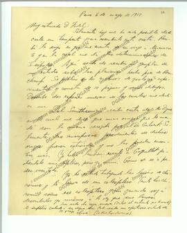 Carta recibida de Clodomiro Picado, sobre estudio de insectos
