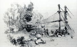 Fotografía de un puente de hamaca construido por los indios del cantón de Orosí. Cartago