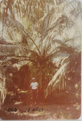 Fotografía de un hombre con gorra a la par de una palmera. Al frente indica "OXG 12 años"
