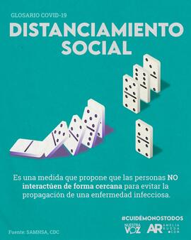 Afiches titulados Glosario COVID-19 en relación con la crisis ante la pandemia
