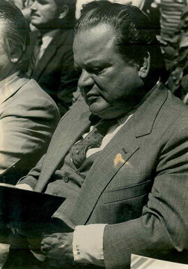 Fotografía del señor Luis Alberto Monge Álvarez, Presidente de la República 1982-1986, durante la...