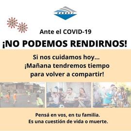 Afiche titulado Ante la COVID-19 NO PODEMOS RENDIRNOS esto en el contexto de la pandemia ante la ...