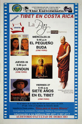 Afiche sobre cine foro de películas relacionadas con el Tibet, en el marco de la visita del Dalai...