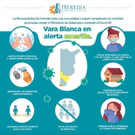 Afiches con detalle de medidas sanitarias para el cantón de Vara Blanca ante la categoría de aler...