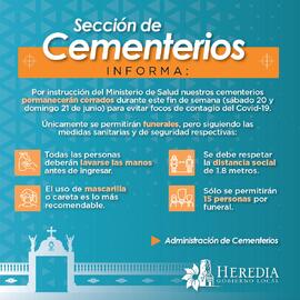 Afiche con información sobre cierre temportal de cementerios en la provincia de Heredia, esto en ...