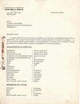 Expediente del accidente ocurrido a la aeronave TI-344-F. Propiedad de Álvaro Astúa Mora. Ocurrid...