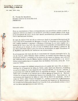 Expediente del accidente ocurrido a la aeronave YS-08C. Propiedad de Taca. Ocurrido en el Aeropue...