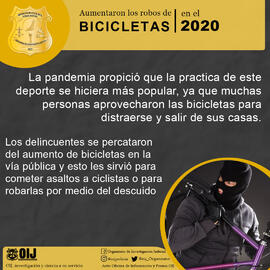 Afiche con iformación detallada sobre el aumento de robo de bicicletas en el país, esto en el con...