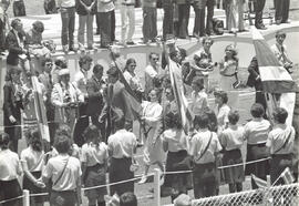 Fotografía con la imagen que capta la entrada del Pabellón Nacional al Estadio Nacional, para la ...