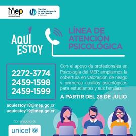 Afiche sobre la Campaña Aquí Estoy línea de atención psicológica, esto en el contexto de la pande...