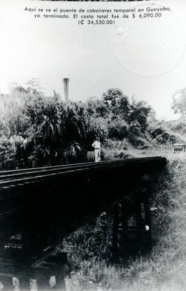 Fotografía del puente ferroviario en Guayabo. Se observa una toma del puente provisional de mader...
