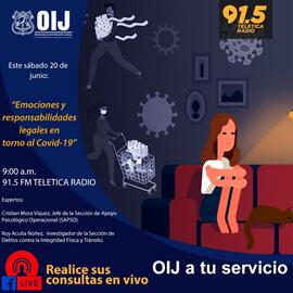 Afiche con información sobre charla titulada Emociones y responsabilidades legales en torno al CO...