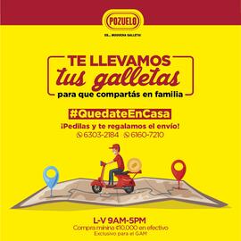 Afiche en donde la empresa La Pozuelo ofrece su servicio exprés de reparto de galletas en el Gran...