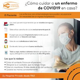 Afiche titulado Cómo cuidar a un enfermo por COVID-19 en casa?