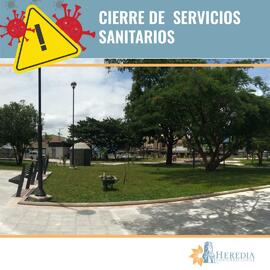 Afiche titulado Cierre de servicios sanitarios en el cantón de Heredia, esto en el contexto de la...