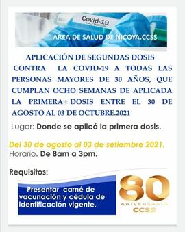 Afiche sobre la aplicación de la segunda dosis de la vacuna contra la COVID-19
