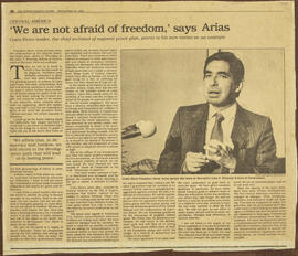 Artículo del periódico The Boston Globe titulado “Central América we are not afraid of freedom sa...