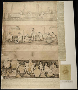 Dibujo de indios de Pacaca fabricando petates, esteras, telas de fibra de plátano, sombreros, cig...