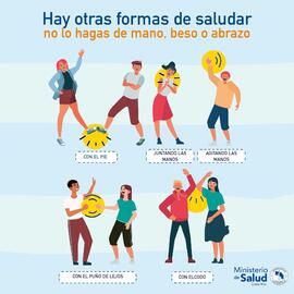 Afiche que muestra las diferentes maneras que existen para saludar, esto en relación con la crisi...