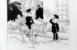Fotografía de la caricatura La inspección del policía de ronda, dibujada por Hugo Díaz en el Teat...