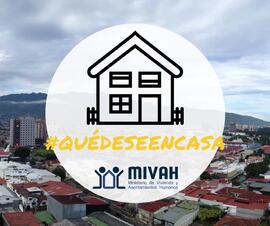 Afiche con el logo de la campaña Quédese en Casa, esto en el contexto de la pandemia por COVID-19