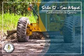 Fotografías de los trabajos de conformación de la carretera Ruta 32 - San Miguel en el cantón de ...