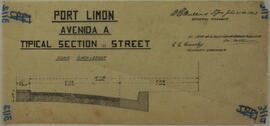Plano de la avenida A, sección típica de una calle en Puerto Limón. Firma. W. E. Mullin A. Sin es...