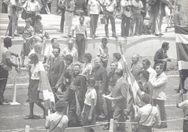 Fotografía del ingreso del clero de la Iglesia católica al Estadio Nacional, para la ceremonia de...