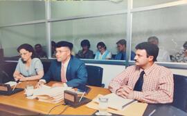 Fotografía de la presentación de un proyecto sobre el banano en la Asamblea Legislativa. Se enfoc...