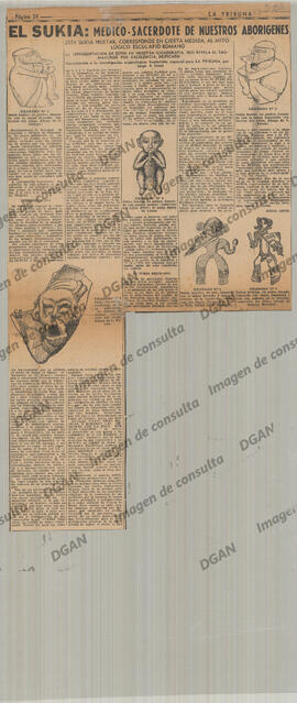 Artículo de periódico: El Sukia: médico sacerdote de nuestros aborígenes. Elaborado por Jorge A. ...