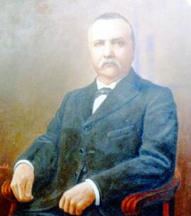 Fotografía del óleo con la imagen del Lic. Manuel Vicente Jiménez Oreamuno, Presidente de la Cort...