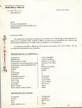 Expediente del accidente ocurrido a la aeronave TI-421-P. Propiedad de Alvarado González. Ocurrid...