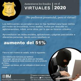Afiche con información sobre el aumento de fraudes virtuales, esto en el contexto de la pandemia ...
