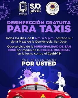 Afiche sobre desinfección gratuita para taxis