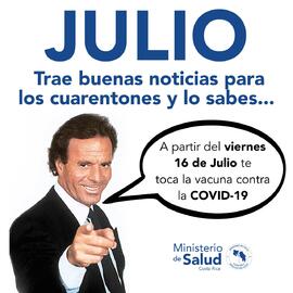 Afiche titulado: Julio trae buenas noticias para los cuarentones y lo sabes...