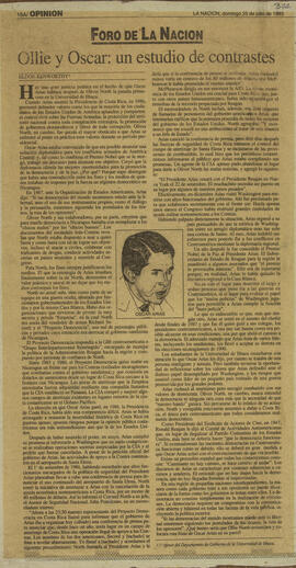 Artículo del periódico La Nación, escrito por Eldon Kenworthy titulado “Ollie y Óscar un estudio ...