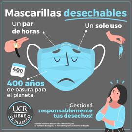 Afiche que insta a gestionar responsablemente los desechos por mascarillas desechables, esto en r...
