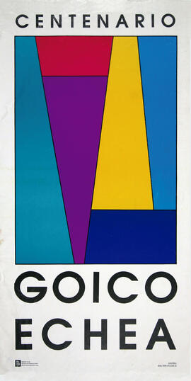 Afiche: Centenario Goicoechea. Contiene dibujos geométricos