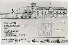 Fotografía del plano del perfil norte del Palacio Nacional