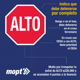 Volante para redes sociales sobre la señal de alto y la multa correspondiente por irrespeto a est...