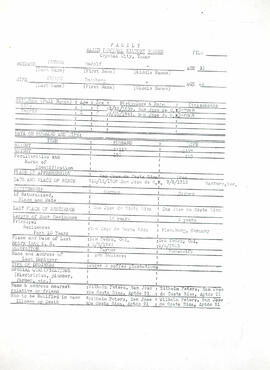 Formulario de registro de datos de historia familiar de Rudolph Peters