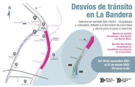 Volantes para redes sociales con el detalle de los desvíos de tránsito en La Bandera por la const...