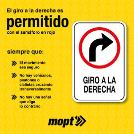 Volante para redes sociales sobre el correcto uso del giro a la derecha cuando el semáforo se enc...